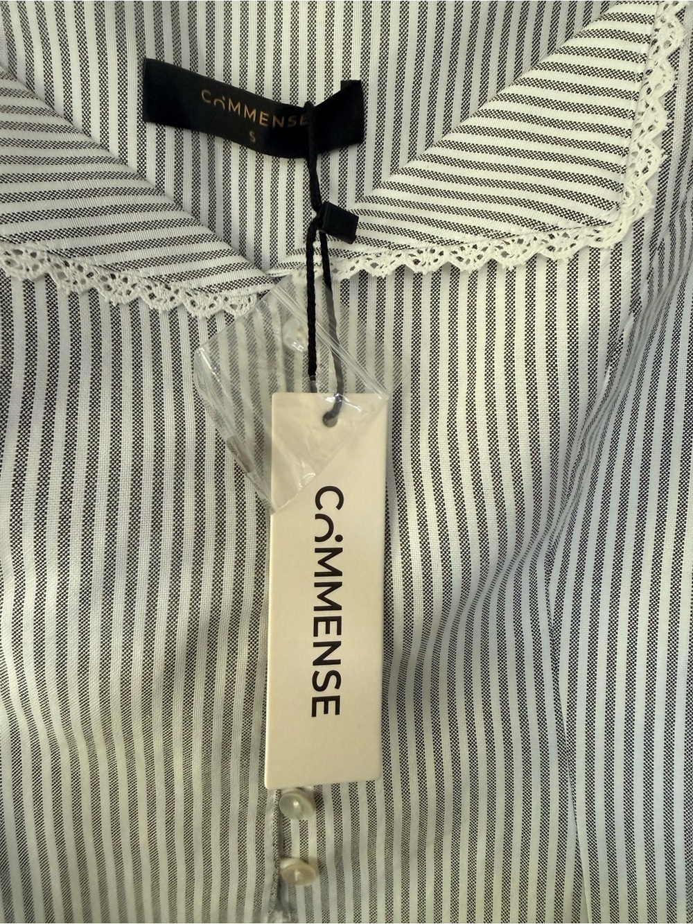 Commense Striped White Button-Front Lace Trim Tank Top - Picture 3 of 10
